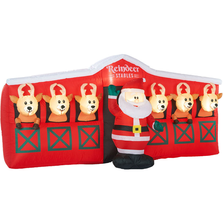 The Seasonal Aisle Santa and Reindeer Stables Inflatable Wayfair.co.uk